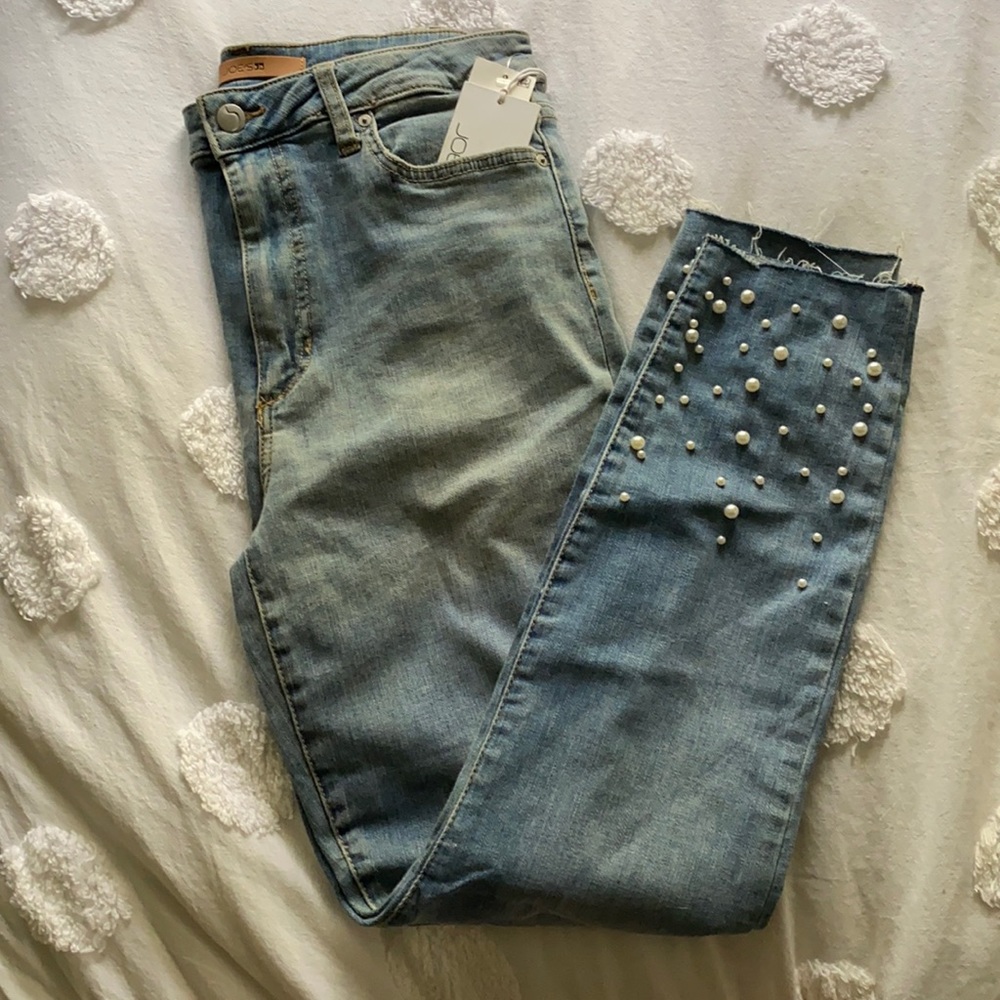 Joe's Jeans High Rise Blue Denim with Pearl Accents
